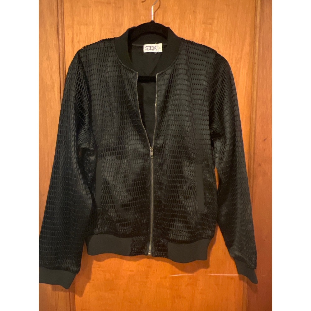 SEEK the Label jacket black mesh satin bomber Small‎